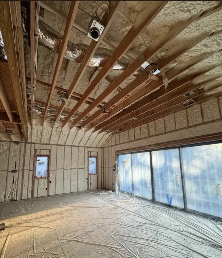 Interior walls and ceiling insulated with spray foam during new construction in Callaway